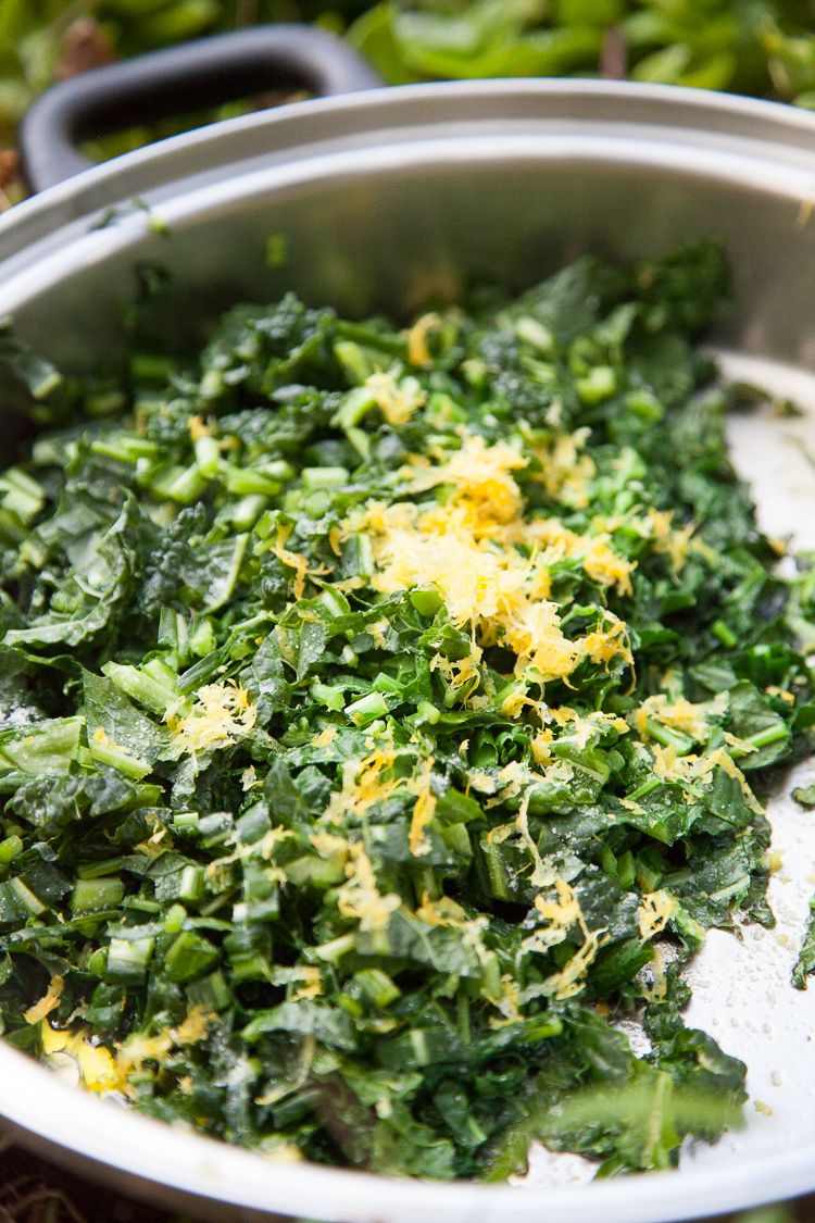 Kale, grated lemon, garlic and oil...