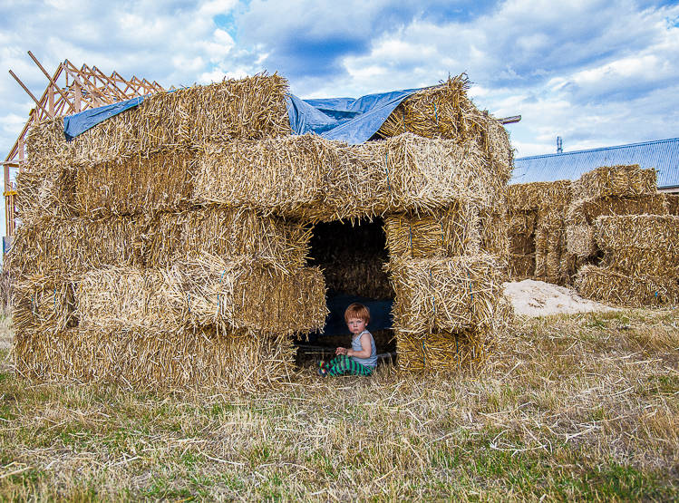 Friends from Adelaide come and visit and build straw homes of their own.