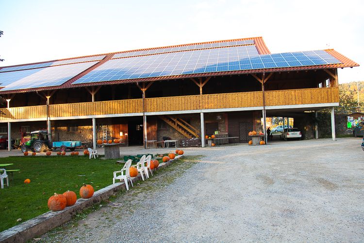 Just outside of Freiburg, Germany, a fantastic organic farm over 100 years old, with extensive productive farm buildings grouped to create a piazza and to provide protection for its residents. Note the extensive solar system, there must be well above 50kW of power produced here. 